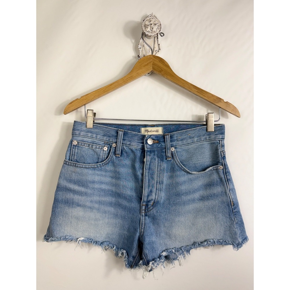 Madewell Relaxed Denim Shorts Blue Raw Hem High Rise Size 25